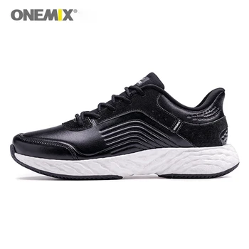 

ONEMIX Men Running Shoes Air Cushion Leather Vamp Trail Trainers Outdoor Fashion Sneakers Breathable Sneakers Casual Shock