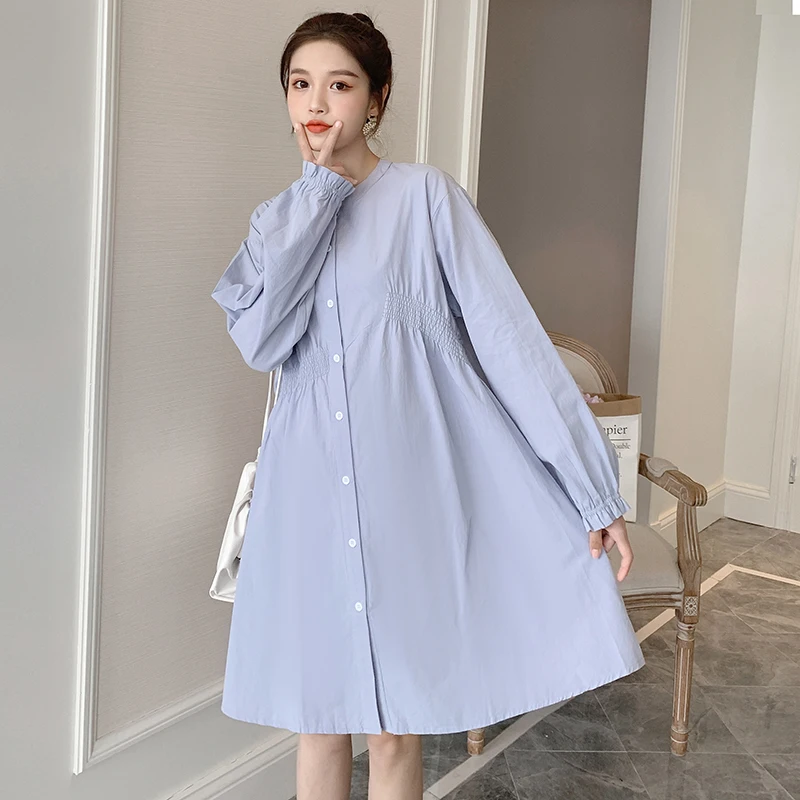 Корейская мода 6639 # осенние хлопковые блузки для беременных с длинным рукавом