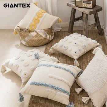 

GIANTEX Bohemia Cushion Cover Living Room Embroidered Pillowcase Nordic Tassel Waist Cushion Cover cojines decorativos para sofa