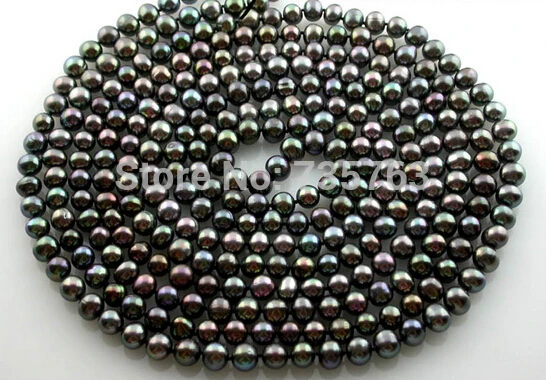 HOT 0014277 Long 100" 9mm black round freshwater pearl necklace