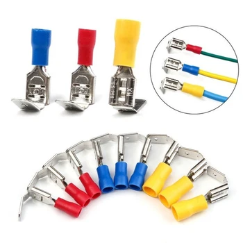 

50Pcs Piggyback Insulated Crimp Spade 6.3mm Terminal Piggy Back Wire Cable Connector Red Blue Yellow