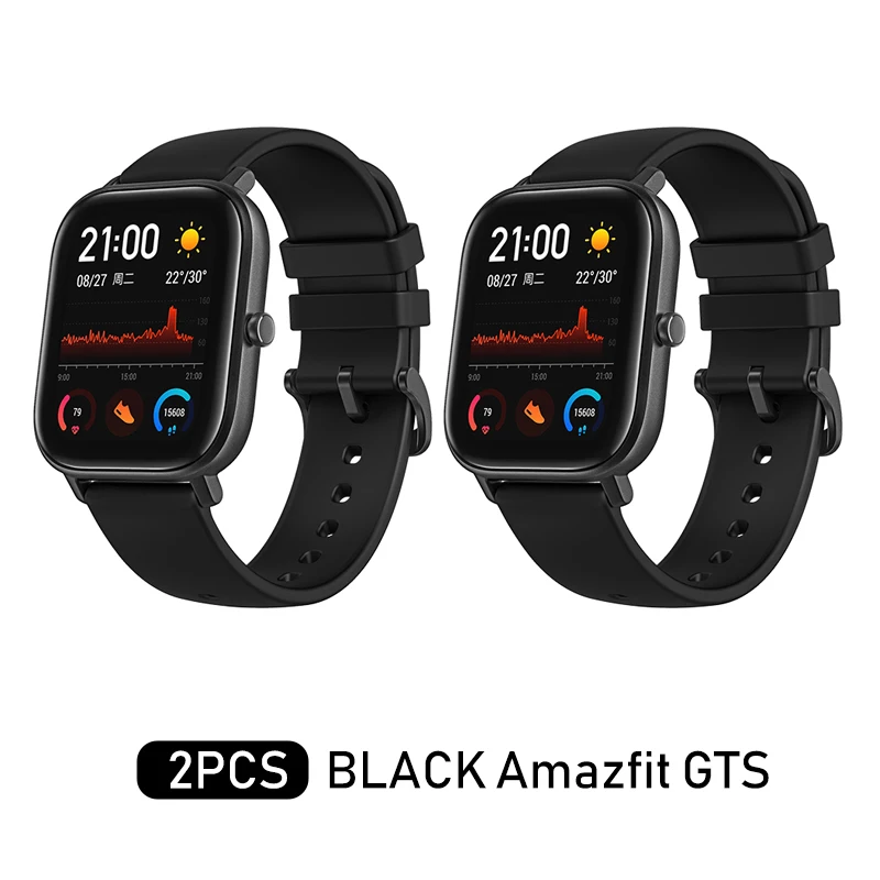 Глобальная версия, Новые смарт-часы Amazfit GTS, 5 АТМ, водонепроницаемые, для плавания, умные часы, 14 дней, батарея, управление музыкой, для телефона Xiaomi IOS - Цвет: Black 2Pcs