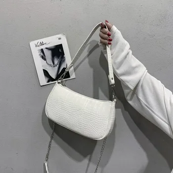 

Crocodile Pattern Small Shoulder Crossbody Bags For Women Fashion Design Ladies Chains Underarm Baguette Handbags Clutch Purse