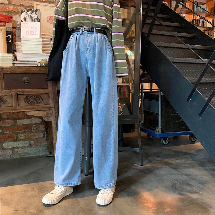 HziriP однотонные осенние легкие потертые Горячие стильные джинсы с высокой талией джинсовые универсальные студенческие женские длинные прямые брюки