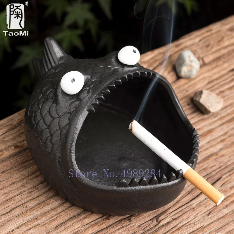 Tao Fan Creative Cute Animal Ceramic Ashtray Piranha Desktop Office Decoration Household Windproof and Fly Ash Car Small Ashtray 3
