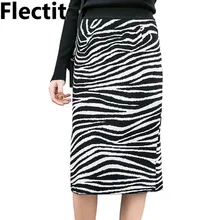 Женская трикотажная юбка с принтом зебры, прямая, эластичная талия, сзади, раскол, средней длины, винтажная юбка, женская одежда