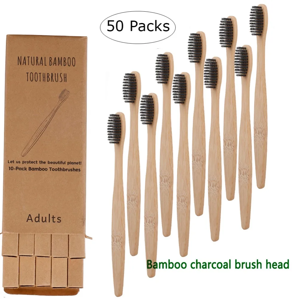 50pcs Natural Bamboo Toothbrush Wood Toothbrushes Soft Bristles Capitellum Fiber Teeth brush Eco-Friendly Oral Tooth Care