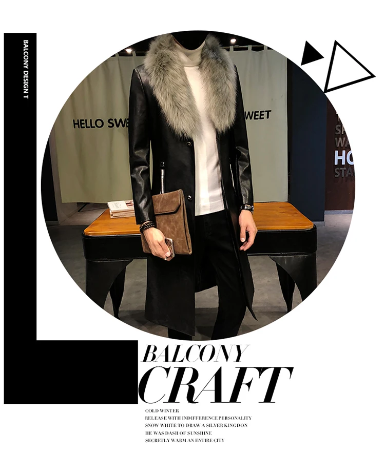 Мужские пальто, роскошные длинные золотые пальто Veste Homme, приталенные пальто Chaqueta Cuero Hombre, большой меховой воротник, мужские пальто из искусственной кожи