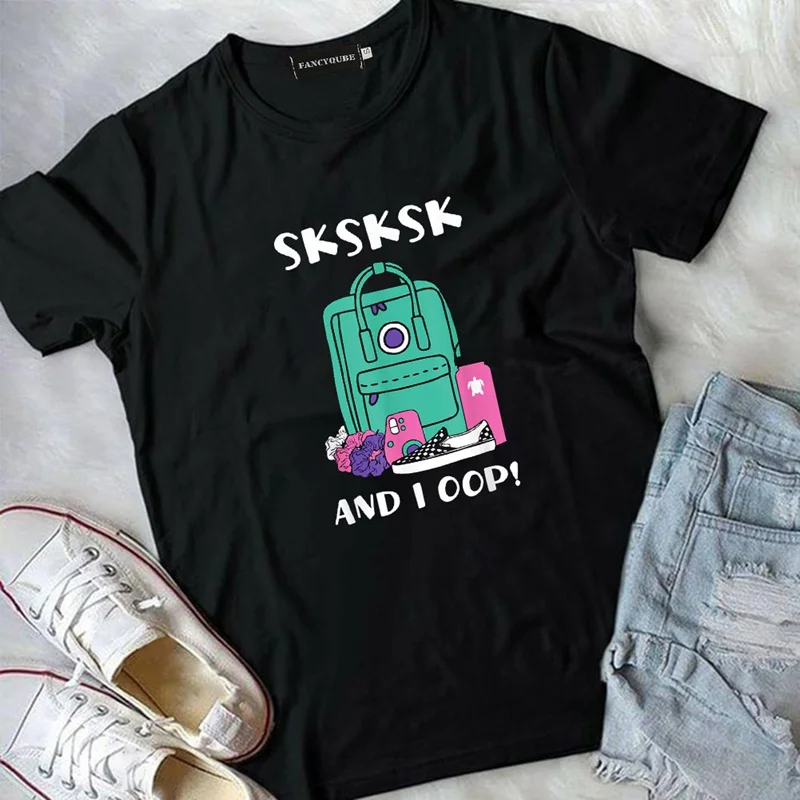 Винтажная Футболка Sksksk And I Oop, женская футболка с коротким рукавом и круглым вырезом, уличная футболка