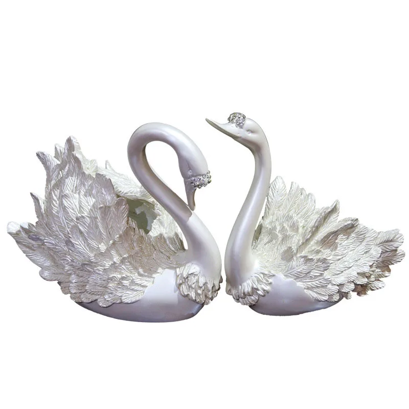 

Fengshui Figurines For Home Decoration Accessories Resin Swan Sets Pearl White Aniaml Ornaments Living Room Display Artware Gift