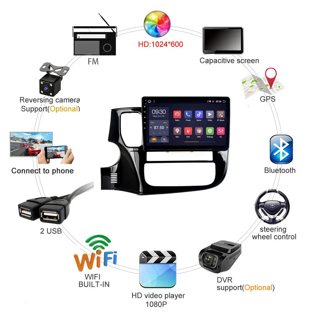 Автомобильный мультимедийный DVD плеер для Mitsubishi Outlander android 2 + 32 ГБ 8 ядер 2013 2014 2015 2016