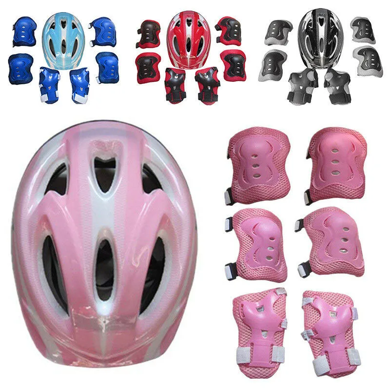 7pcs/set Kids Safety Helmet Knee Elbow Pad Adjustable Impact Resistant Skating Cycling Sports Protective Gear Set for Children