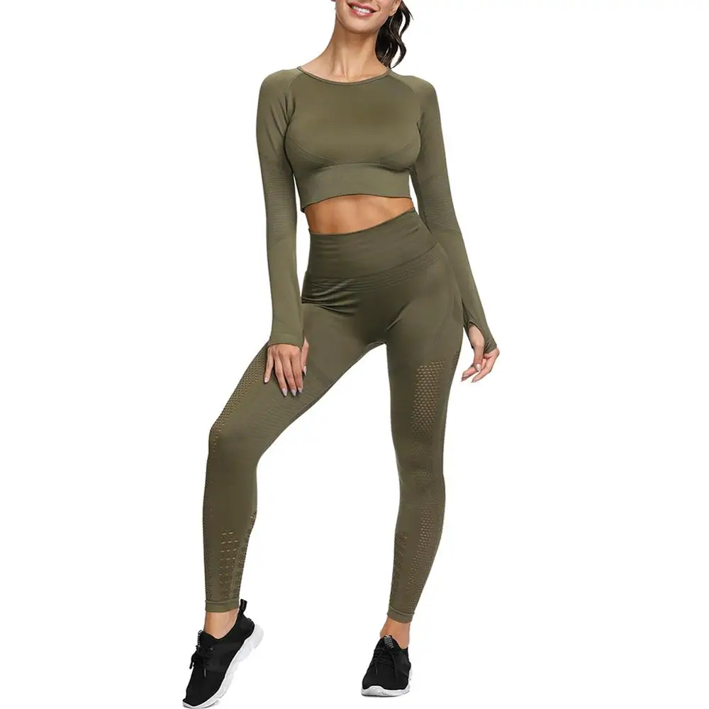 

High Recommend 2 Piece Set Womens Workout Clothes Seamless Sports Bra Removable Pads Yoga Leggings Dropshipping Wholesale