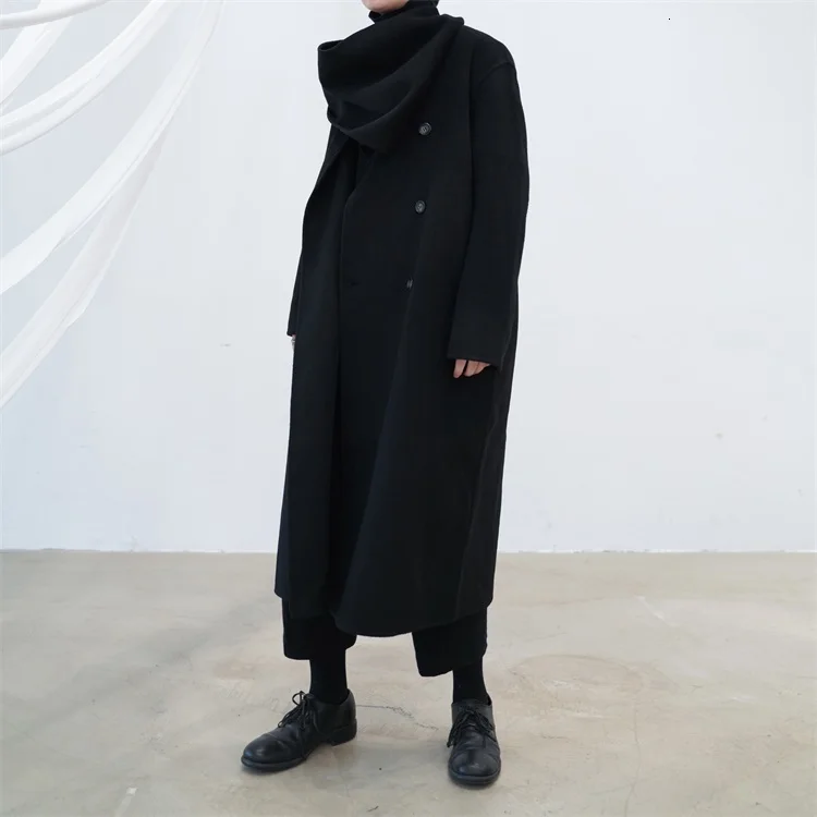 [EAM] длинное шерстяное пальто свободного кроя с разрезом большого размера, парки, новинка, длинный рукав, женская мода, Осень-зима, 1H038