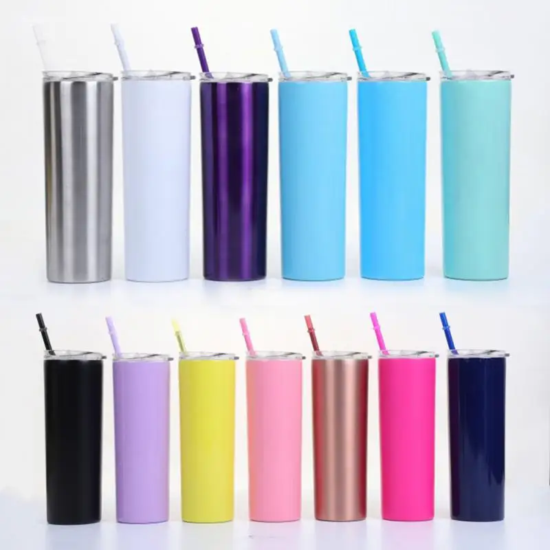 20oz Slim Tumblers With Lids And Straws,Stainless Steel Double Vacuum