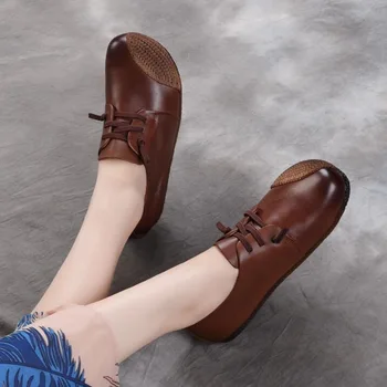 

2019 Autumn Casual Flat Shoe Genuine Leather Loafers Mother Pregnant Women Shoe Female Women Flats comfortable handmade Shoes