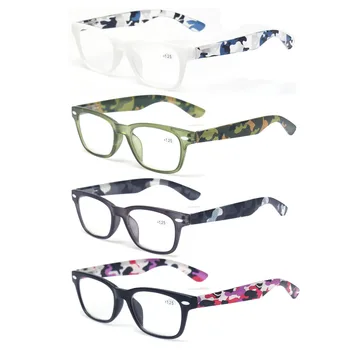 

Turezing 4 Pack Fashion Men and Women Spring Hinge Reading Glasses Camouflage Arms Color Readers