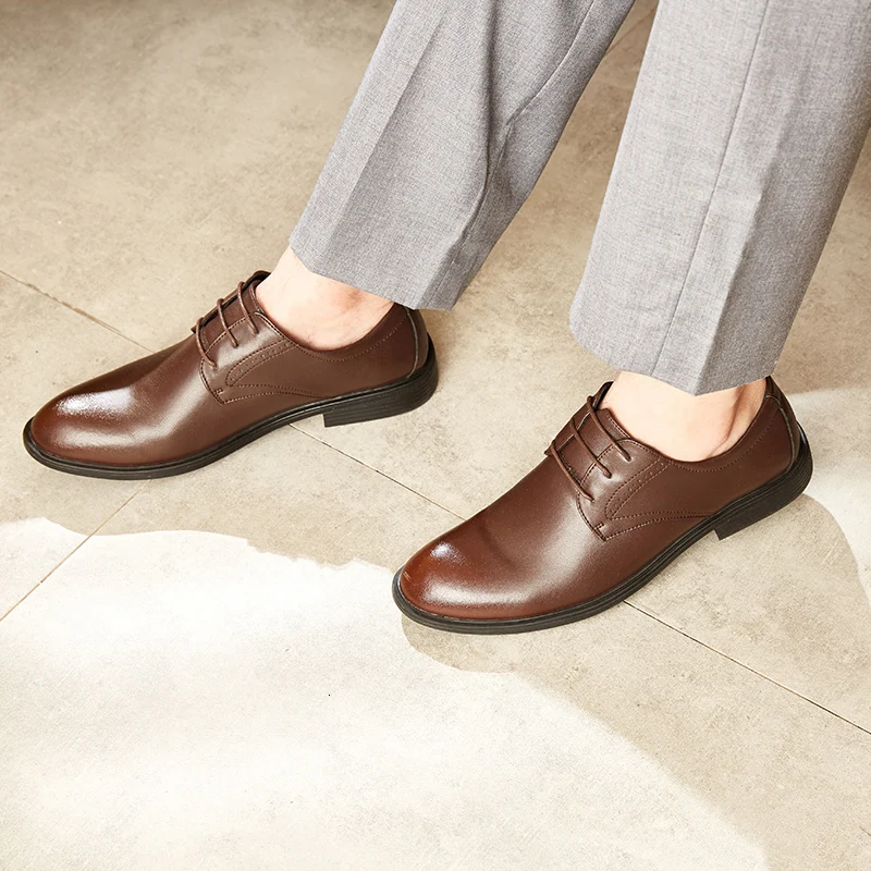 Classical Men Dress Flat Shoes lace up Men's Business dress Oxfords Casual Shoe Men Black Leatherwedding party Shoes Men Shoes 5
