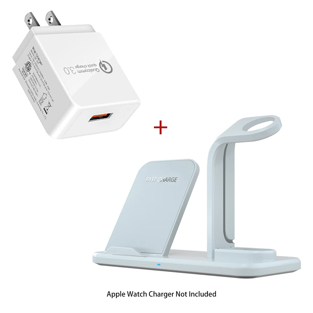 Беспроводное зарядное устройство Qi 3 в 1 Подставка для Apple Watch Series 5 4 3 2 Iphone 11 Pro Max XS MAX XR Iwatch Airpods 1 2 - Тип штекера: White US Plug