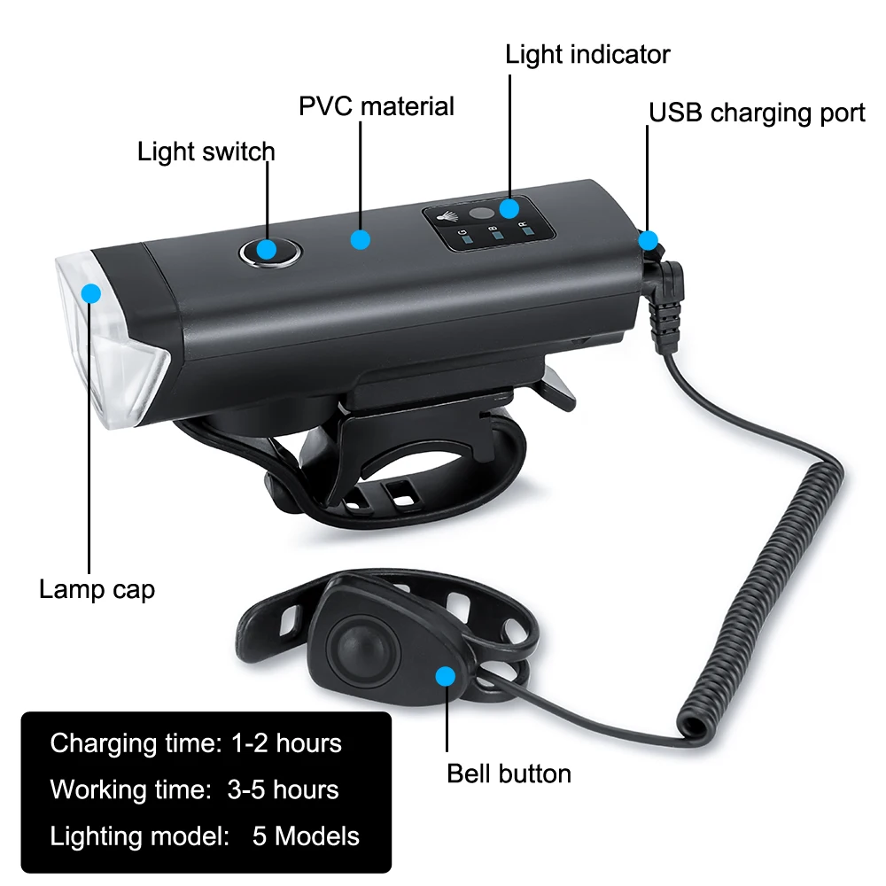 USB Rechargeable Lantern Lamp with Horn 350 Lumen Flashlight for Bicycle German Standard Anti-glare Induction Bike Front Light