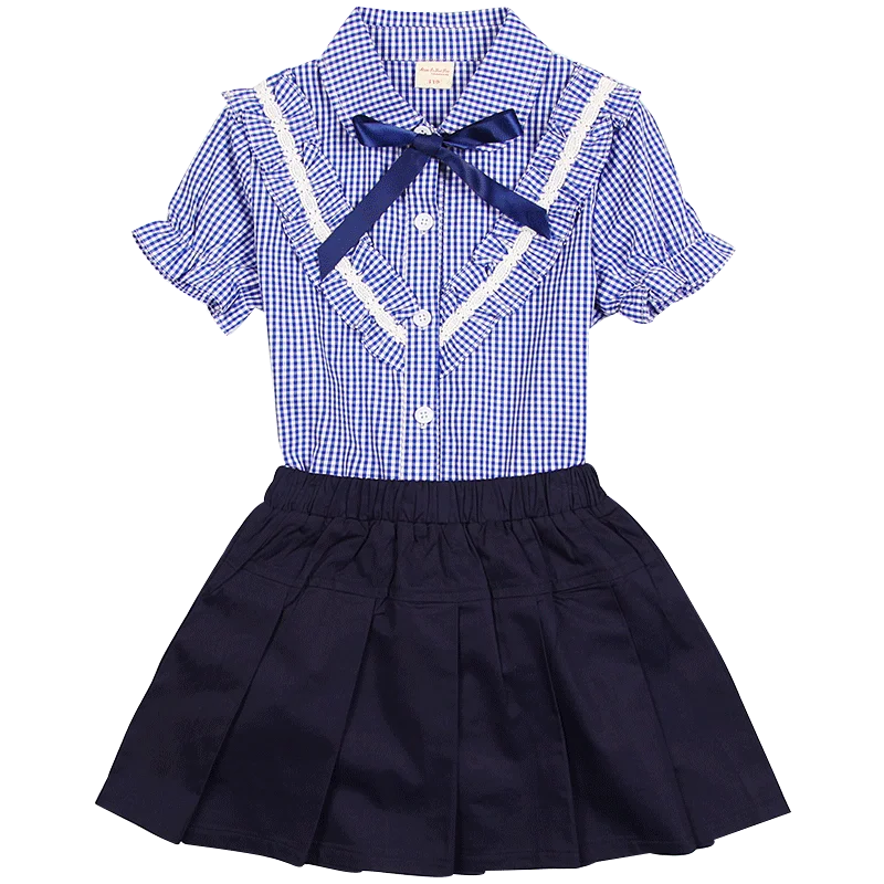 Girl Set Blue Синяя детская униформа для детского сада, Студенческая школьная форма в британском стиле, Детская школьная одежда с короткими рукавами, комплект из 2 предметов - Цвет: Girl Set Blue