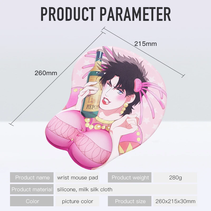 sovawin JOJO Creative Cartoon Anime 3D Mouse Pad Sexy Chest Gel Silicone Mousepad With Wrist Rest Support Soft Breast Mat For PC