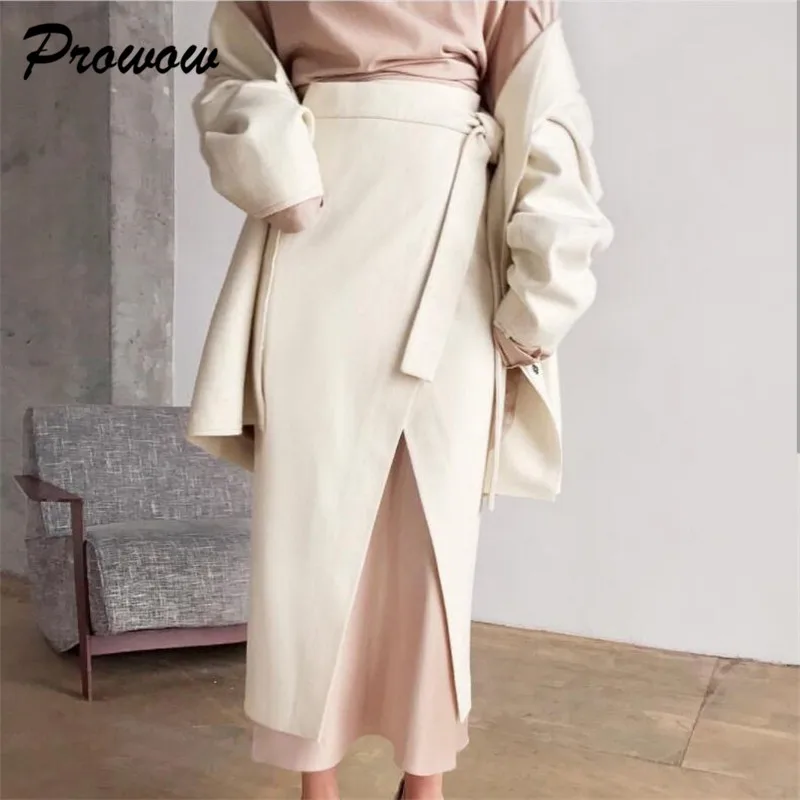 Suede Long Skirt Women Retro Female Hight Waist Asymmetry Casual Women Wrap Skirt Ladies Long Skirt Jupe Longue Femme Slim - Цвет: Бежевый