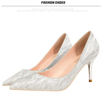 

New fashion shiny wedding shoes high heel stiletto large size shallow mouth pointed sexy banquet women's shoes Woman Pumps