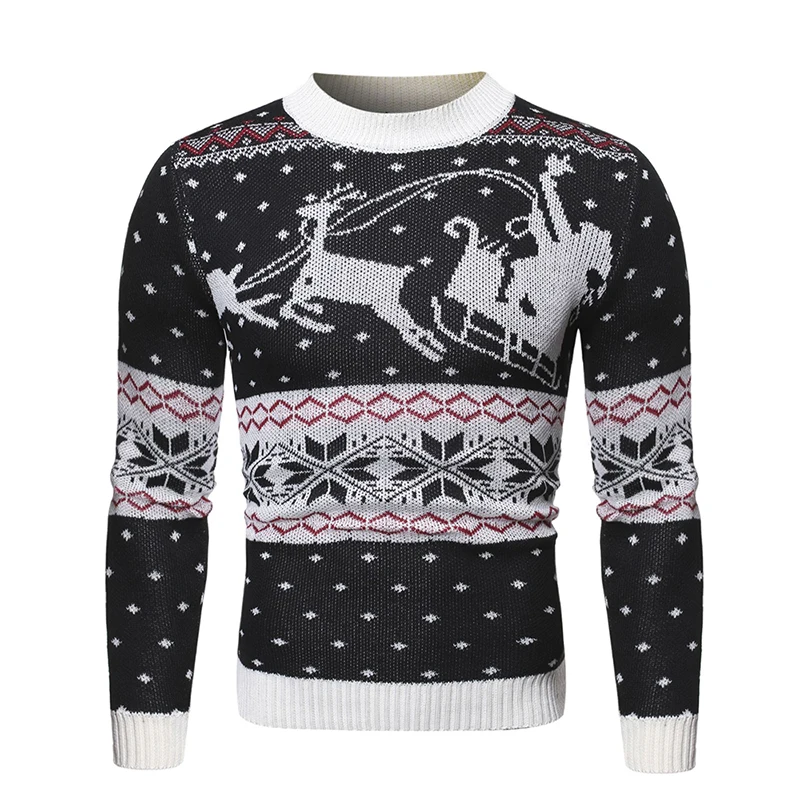 Vertvie, Рождественский свитер унисекс, Зимний вязаный шерстяной пуловер с принтом оленя, Повседневный свитер для мужчин и женщин, свитер, одежда для пар - Цвет: black 2