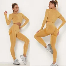 Conjunto esportivo feminino top long manga comprida, peça conjunto academia yoga treino