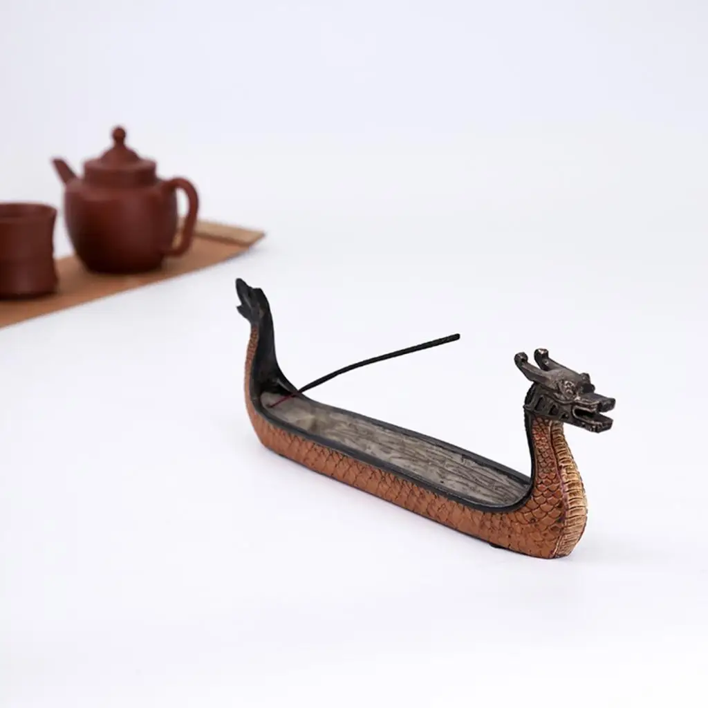 Resin Dragon On Viking Boat Ornament  Festival Incense Holder Chinese Traditional Style Incense Holder Housewarming Gifts
