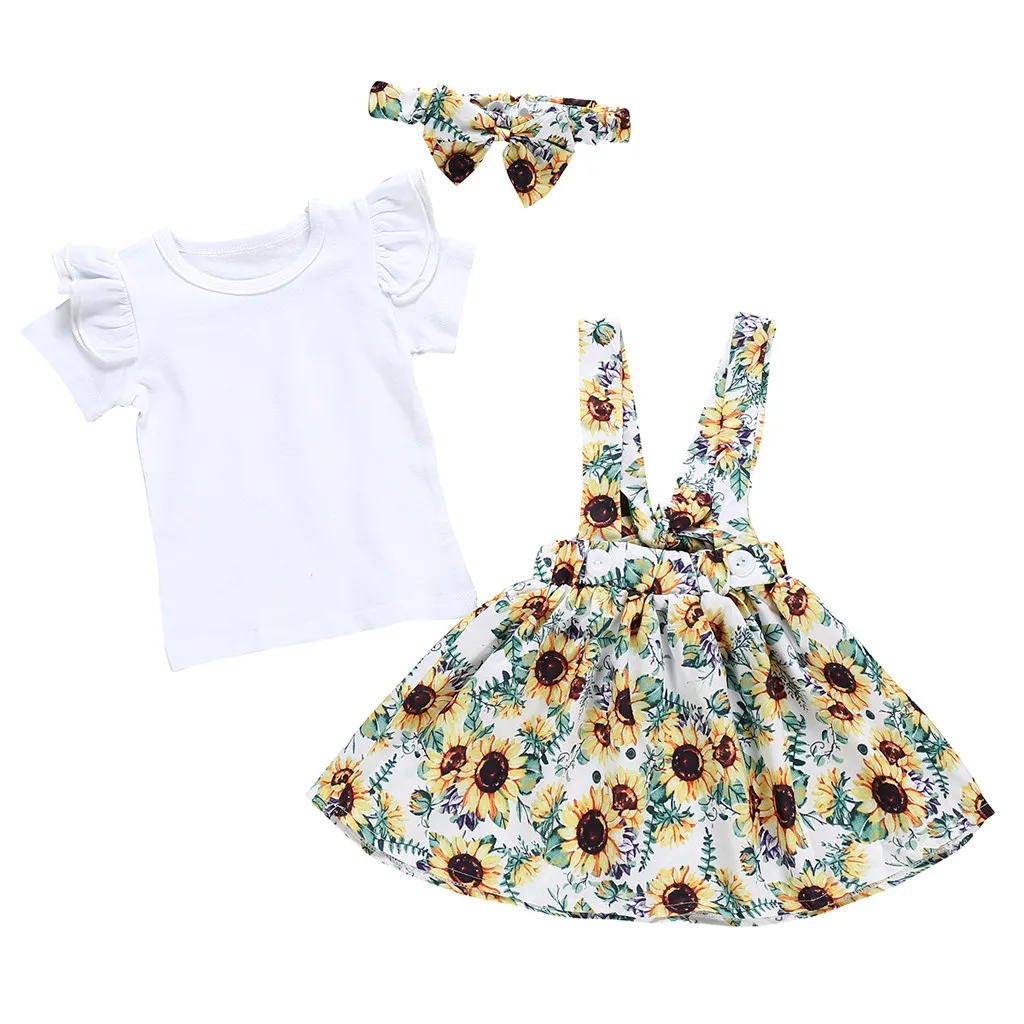 TELOTUNY Baby Girls Infant Tops Sunflower Floral Skirts Outfits Summer