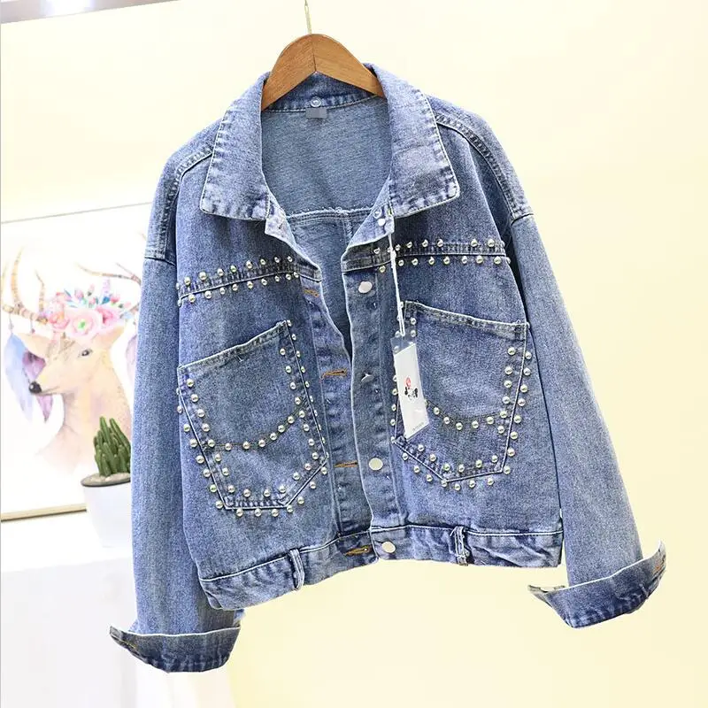 

Loose Heavy Rivet Bat Sleeve Cowherd Coat Women Outerwear 2019 New Fashion Cowboy Jacket Women Jackets And Coats