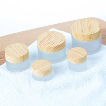 

5g 10g 15g 30g 50g 100g Frosted Glass Cream Jar Wooden Make-Up Skin Care Container Empty Bottle Packaging Container