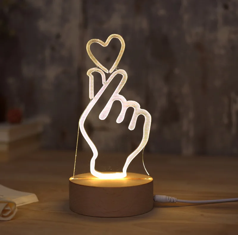 

Manufacturers Direct Selling Creative LED Desk Lamp Finger Heart Bedside Lamp Acrylic Bedroom 3D Night Lamp Holiday Gift