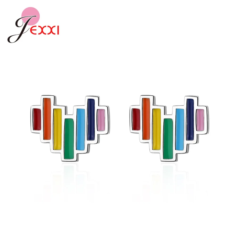 Креативные милые Радужные облака сердце асимметричные серьги-гвоздики 925 пробы Серьги серебристого цвета; бижутерия для девочек; Прямая поставка