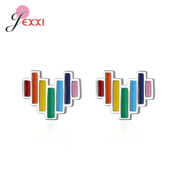 

Creative Cute Rainbow Cloud Heart Asymmetric Stud Earrings 925 Sterling Silver Earring Jewelry for Girls Dropshipping