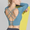 Yoga Shirts Workout Open Back Top  Long Sleeve Crop Top Women 2022 Autumn Gym Cross Back ► Photo 1/6