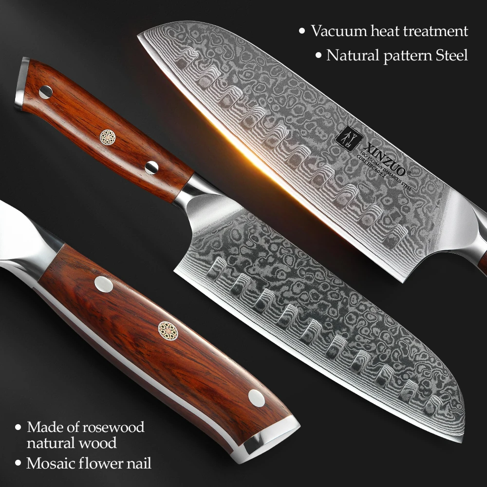 XINZUO 1/4PC Kitchen Knife Sets vg10 Core Damascus Steel Chef