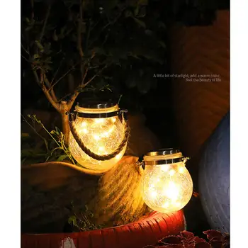 

LED Solar Christmas Lights Crack Pattern Ball Glass Jar Lamp Outdoor Garden Decoration Tree Stars Copper Wire Lights