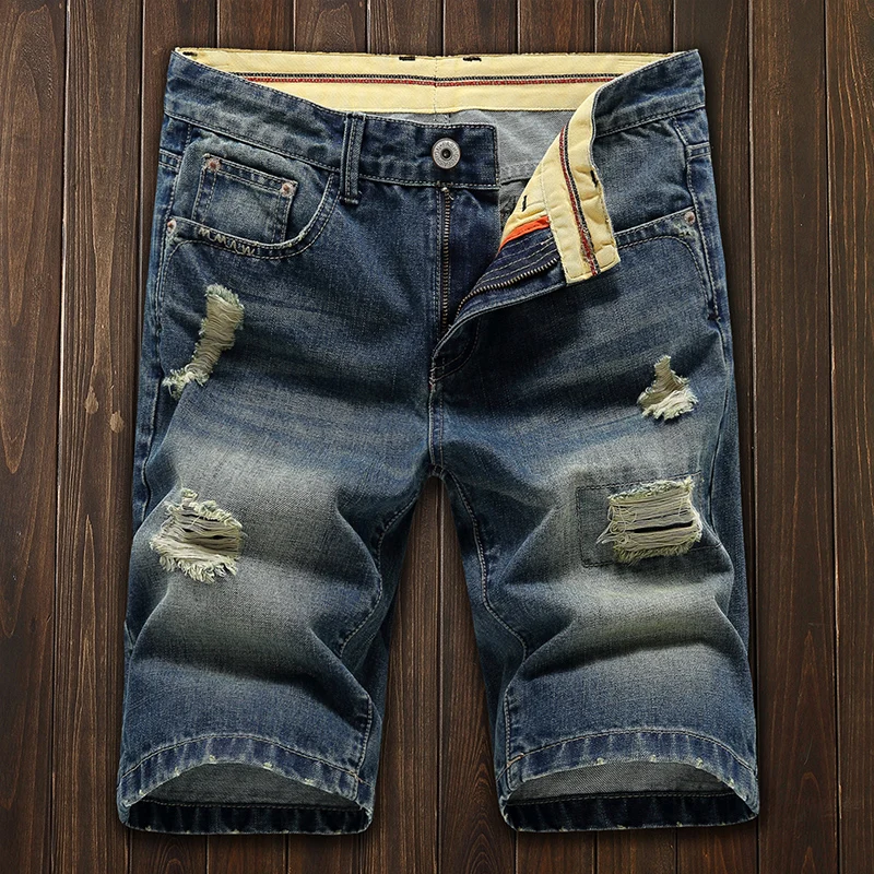 Популярные Модные мужские рваные короткие джинсы брендовая одежда Бермуды летние 111% хлопковые дышащие шорты джинсовые шорты размер 26-28