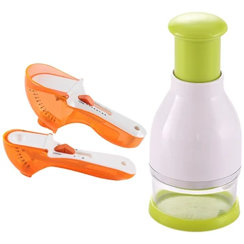 

Adjustable Measuring Spoons and Cups Snaps Scale with Manual Slap Press Chopper Dicer, Easy to Clean