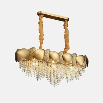 

Golden irregular crystal chandelier rectangular led restaurant lamp luxury living room hotel engineering decorative lamp