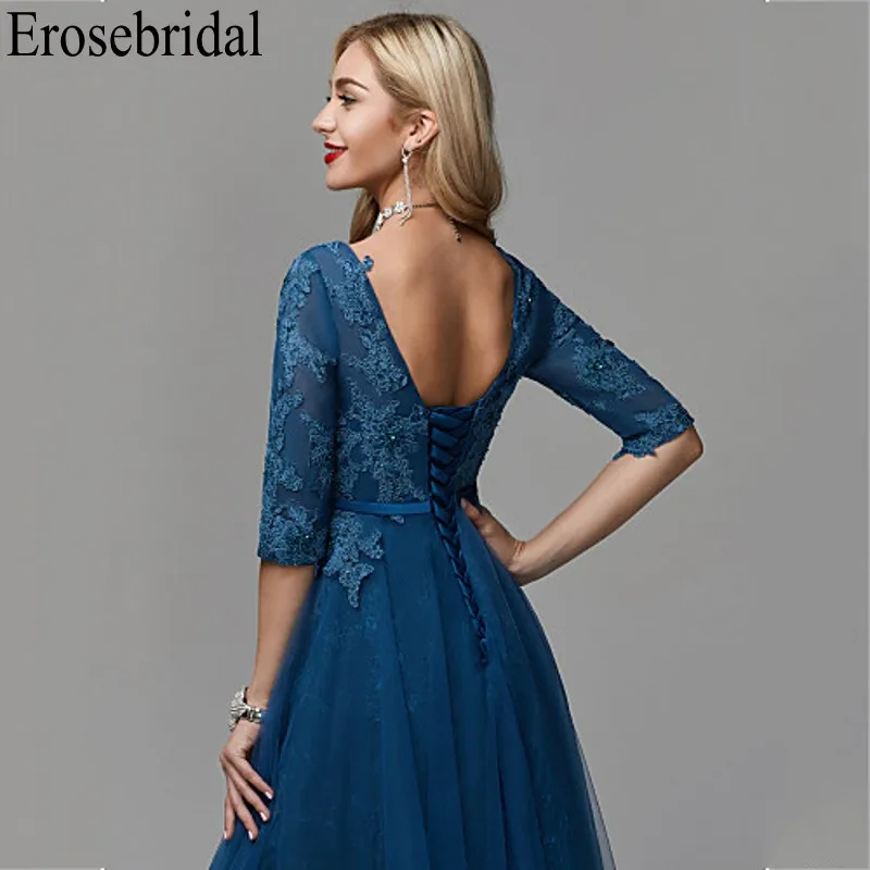 Erosebridal с коротким рукавом длинное строгое платье вечернее платье с шнуровкой сзади кружевное длинное вечернее платье вечерние платья для женщин