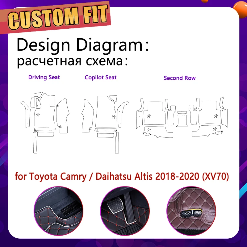 Кожаные автомобильные коврики на заказ для Toyota Camry XV 70 XV70 2018 ~ 2020 Daihatsu Altis Авто 5