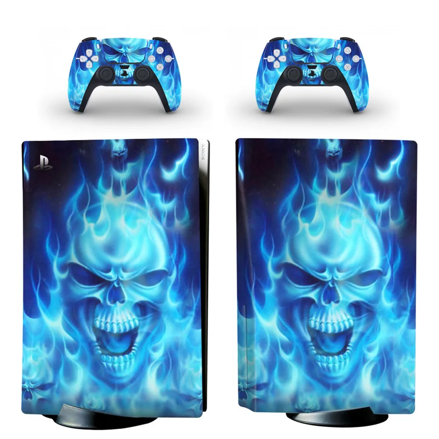 Skull Style PS5 Disc Edition Skin Sticker for Playstation 5 CD-Rom Version Console & 2 Controllers Decal Vinyl Protective Skins 