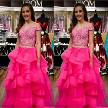 Изящное розовое пышное платье из двух предметов с открытыми плечами и кружевной аппликацией; милое дизайнерское платье; платья для торжественных случаев