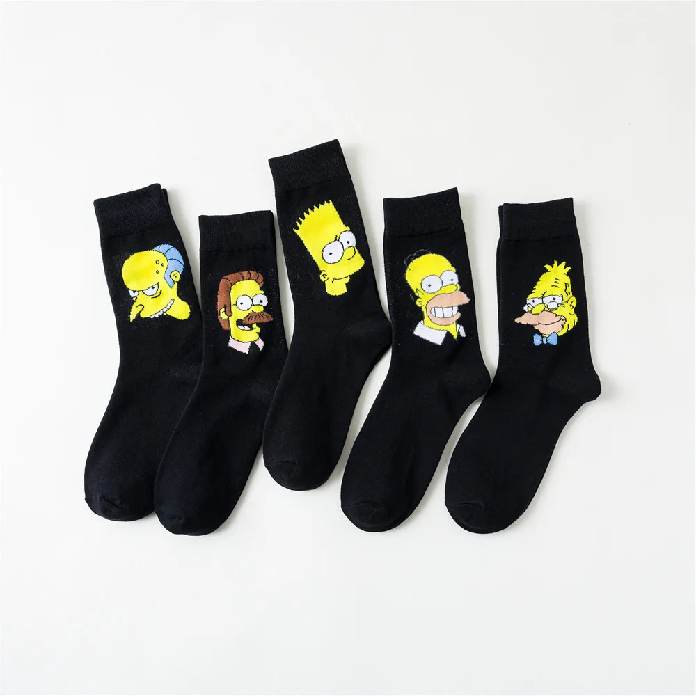 2020 hip hop happy socks funny cotton socks for men and women the simpsons novelty cute socks black mid-high socks gifts for men