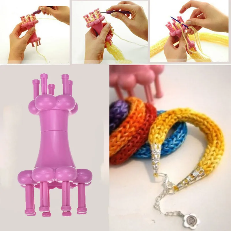 3Pcsset Spool Loom Maker Knitting Kit Double Head Weaver Yarn Needle DIY Weaving Tool With Crochet Hook+Rope Braid Maker+Needle  (4)