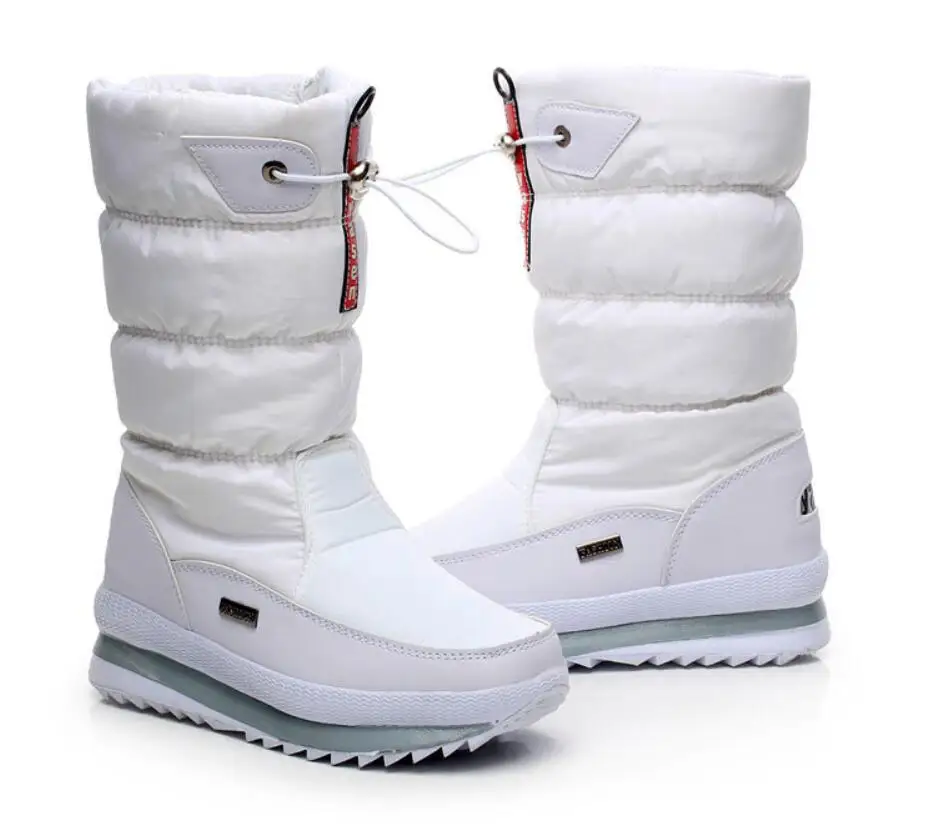 white CY401/женские зимние сапоги размера плюс 41 зимние сапоги до середины икры Женские теплые меховые плюшевые стельки высокого качества; botas mujer - Цвет: white